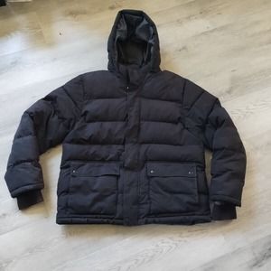Old Navy Puffer Coat XL Black Chore Jacket Full Zip Removable Hood Heavy Warm